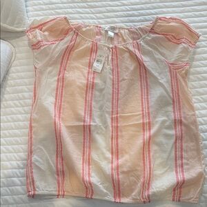 LOFT Peach and White Striped Blouse